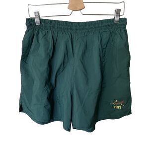 Y2K FINS Swim‎ board Shorts Trunks men Solid Green Logo Shark L/XL